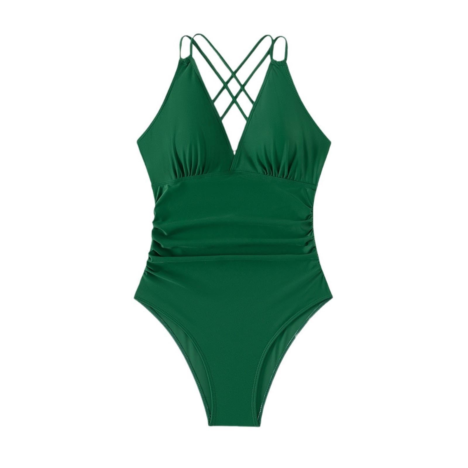 Generic Womens One Piece Swimsuit Tummy Control V Neck Crisscross Back Cutout Ruched Bathing Suit Sexy Cheeky Ladies Swimwear