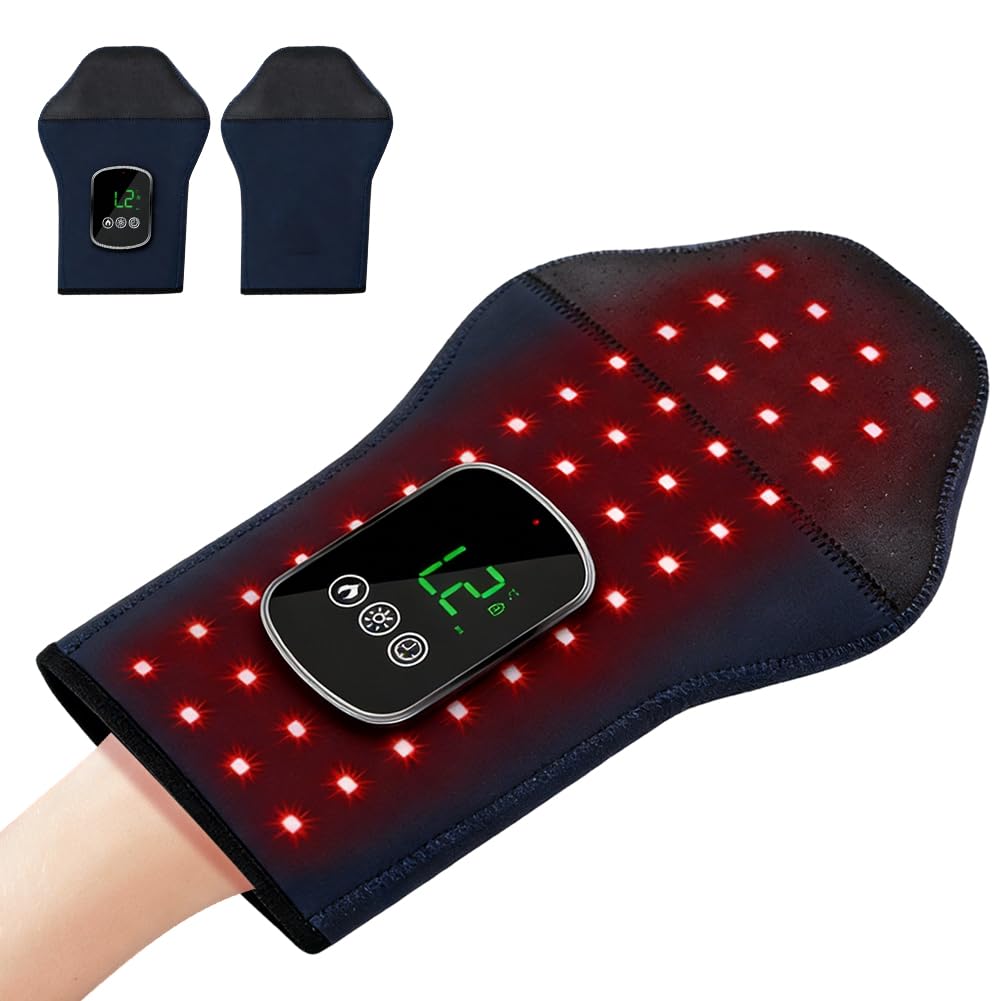 Rotlichttherapie-Handschuhe für Hände, 100LEDs, Rotlichtlampe Handschuhe, Elektrische Touchscreen Handmassagegerät mit 3 Modi und 5 Intensitätsstufen, Hand Massage, Schmerzlinderung & Entspannung