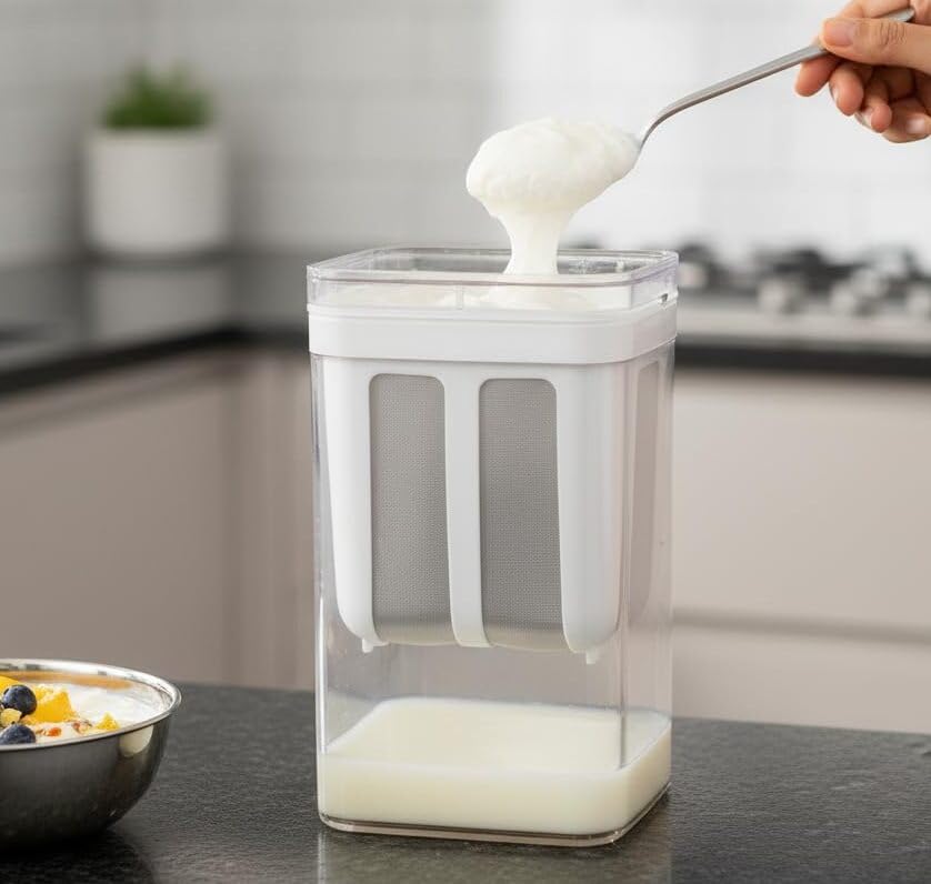 Yogurt & Curd Maker Fine Mesh Strainer with Lid | Multifunctional yoghurt Filter | Curd Maker for Home | Whey Separator | Perfect for Homemade Yogurt, Curd, Cheese & More 1100 ML (Pack of 1)