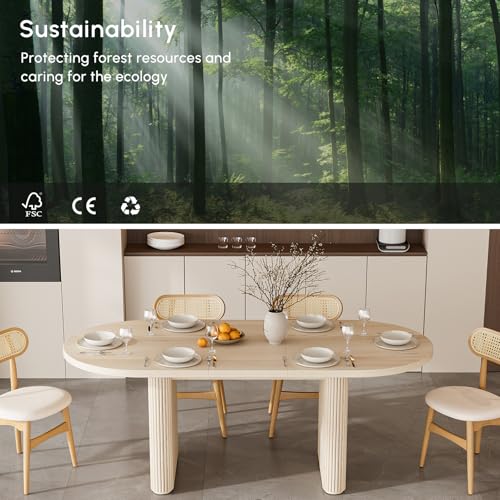Image of homary Oval Extendable Dining Table 63 inch-79 inch, Japandi Wooden Kitchen & Dining Room Table for 4-6 with Pedestal Base (Table Only)