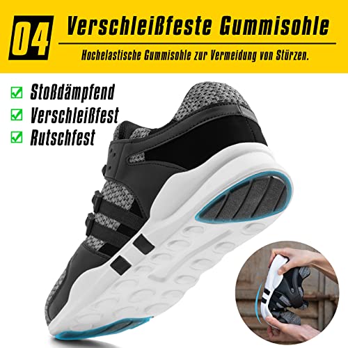 Foto von SUADEX Arbeitsschuhe Herren Sicherheitsschuhe Herren Damen Leicht Atmungsaktiv Sport Stahlkappenschuhe Industrie Sneaker Unisex, Grau 44EU