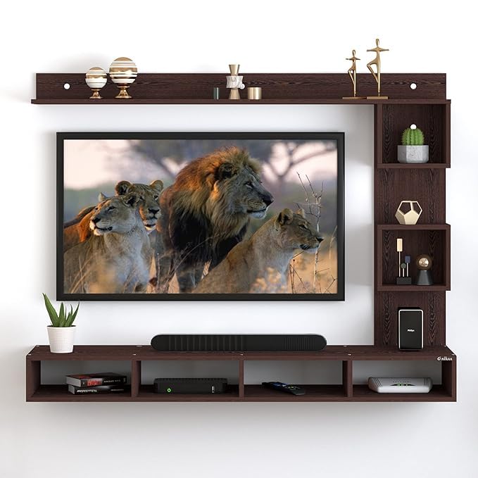 Image of Anikaa Kirina Engineered Wood Wall Mount TV Unit with LED Lights TV Cabinet TV Entertainment Unit Set Top Box Stand (Wenge) (Ideal for 43 Inch)(D.I.Y)