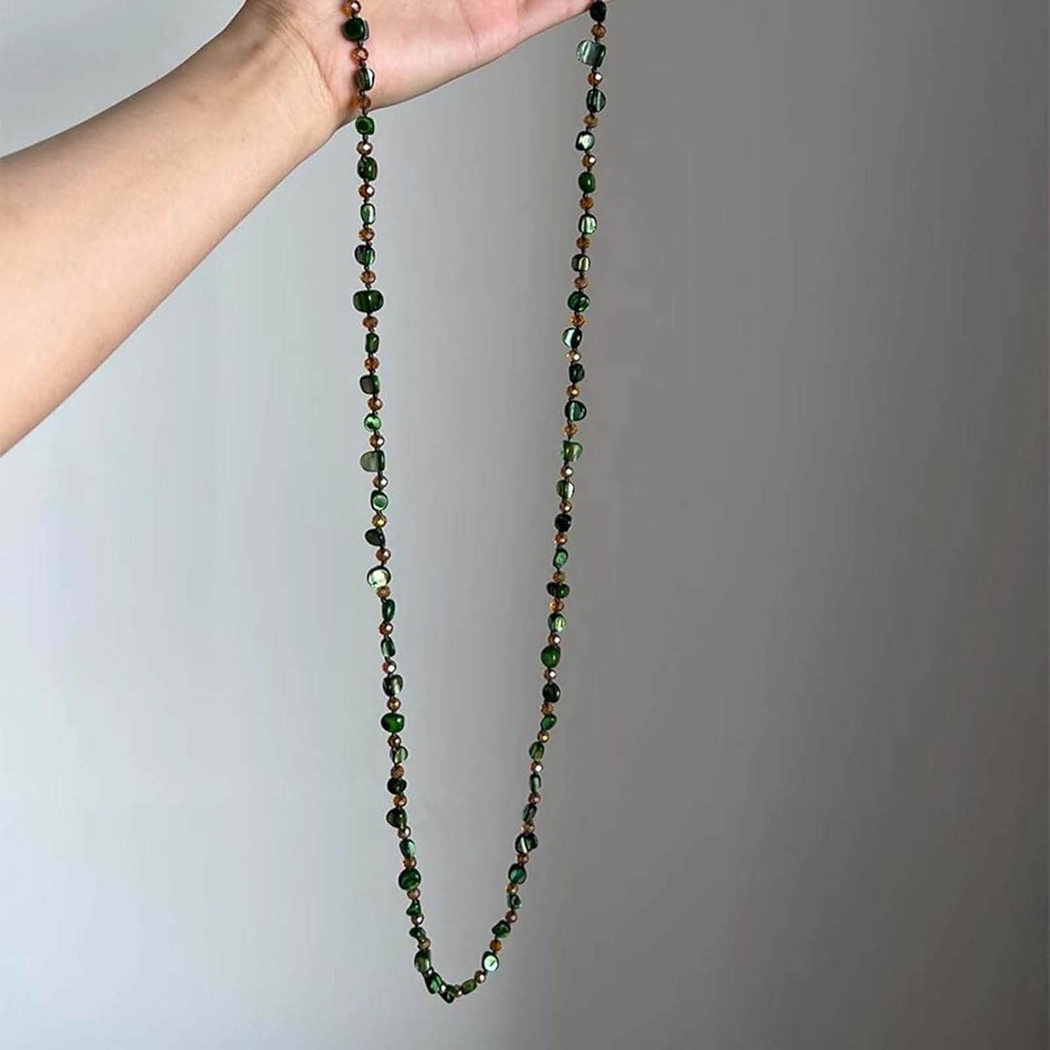 YANCHUN Long Beaded Necklaces for Women Boho Necklace Bohemian Glass Bead Brown Green Double Layer Necklace - Image 7