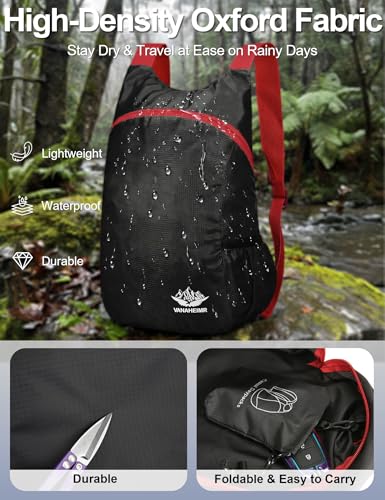 Image of Venzina Durable Waterproof Lightweight Packable Backpack, Foldable Travel Daypack for Hiking and Work, Unisex Men Women Compact Backpack for Outdoor, Gym, Shopping