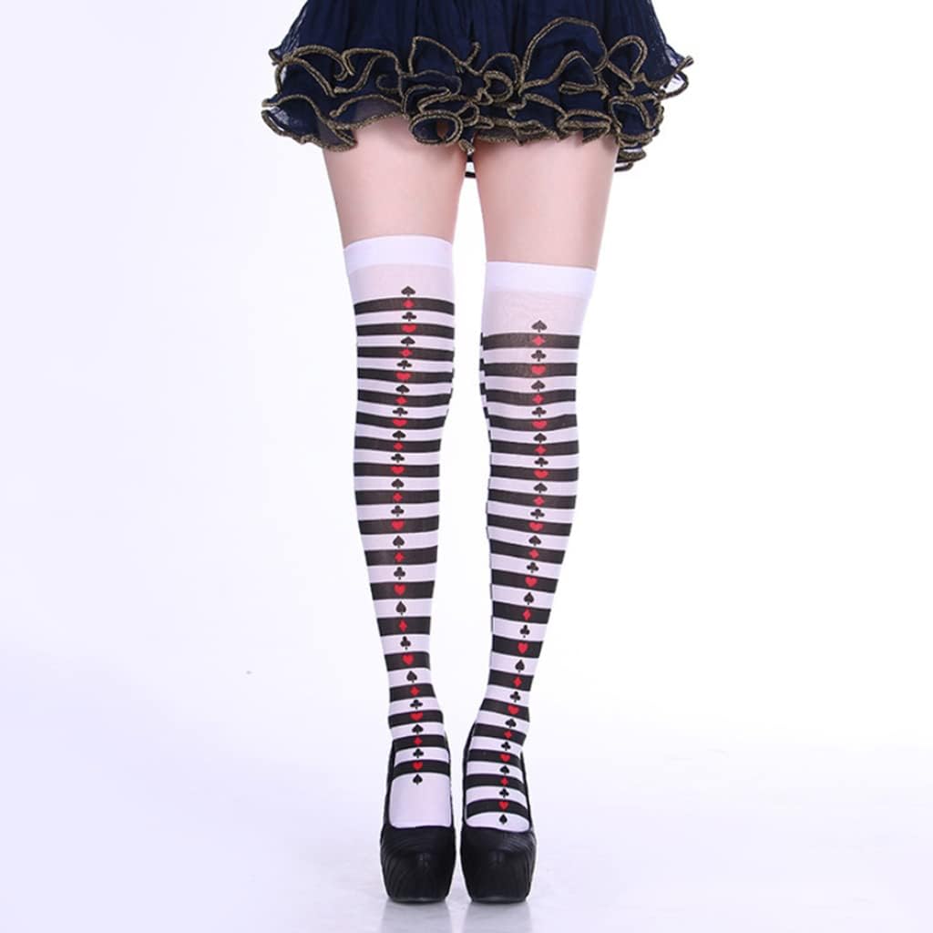 Soft Warm Hosiery, Halloween Women Thigh High Stockings Card Suit Print Over Knee Long Socks