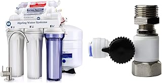 iSpring RCC7AK, NSF Certified, 6-Stage Superb Taste High Capacity Under Sink Reverse Osmosis Drinking Water Filter System, White & AFW43 Water Systems Feed Water Adapter, Fits 1/2" NPT and 3/8" COMP