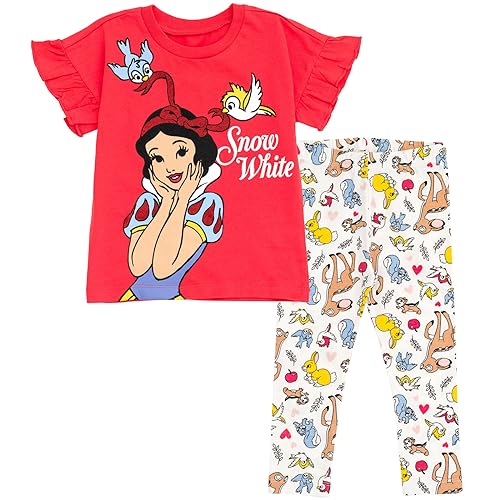 Image of Disney Princess Girls' 2-Piece T-Shirt and Leggings Set Toddler to Big Kid | 2-Piece Coordinated Set, Elastic Waistband Leggings, Breathable Cotton Fabric