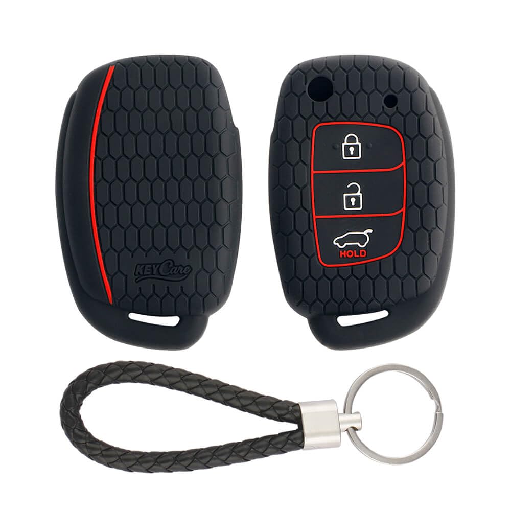 keyzone Keycare Silicone Key Cover for Venue, Creta, Aura, Elite I20, Active I20, Xcent 3 Button Flip Key (Kc10 Back with Kc Miniblack)-image-43