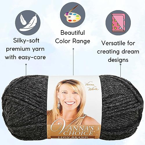 Image of Lion Brand Yarn Vanna'S Choice 860-404 Dark Grey Heather | 6 Skeins, Same Dye Lot, Project Bag, CYC #4 Worsted, 100% Acrylic, Ideal for Crochet, Knitting Blankets, Hats, Scarves