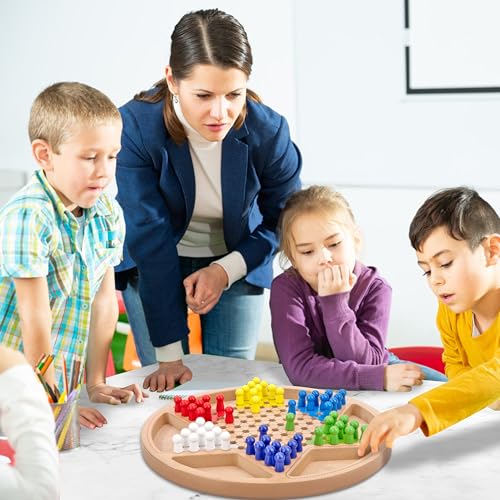 Brettspiel Ludo Strategiespiele Halma und Chinesisches 2-in-1 Holz Würfelspiel Familienspiel für Kinder ab 6 Jahren, Gesellschaftsspiele für Die Ganze Familie – Bild 7