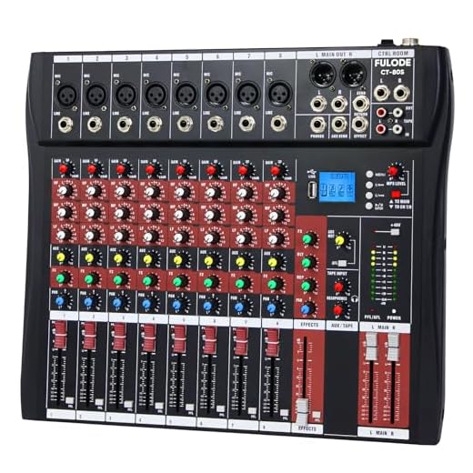 FULUODE Audio Mixer 8 Channel, CT-80S Professional Sound System Mixer Board DJ Mixing Console with Reverb MP3 Player Bluetooth 48V Phantom Power Supply USB Recording for Studio Karaoke Live Music
