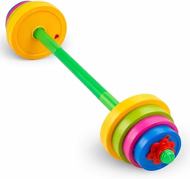 Liberty Imports Kids Barbell Weight Set - Adjustable Workout Toy Equipment for Children Pretend Play Exercise - Toddler Beginner Gym, Fitness, Weightlifting and Powerlifting 32 inches, multicolored