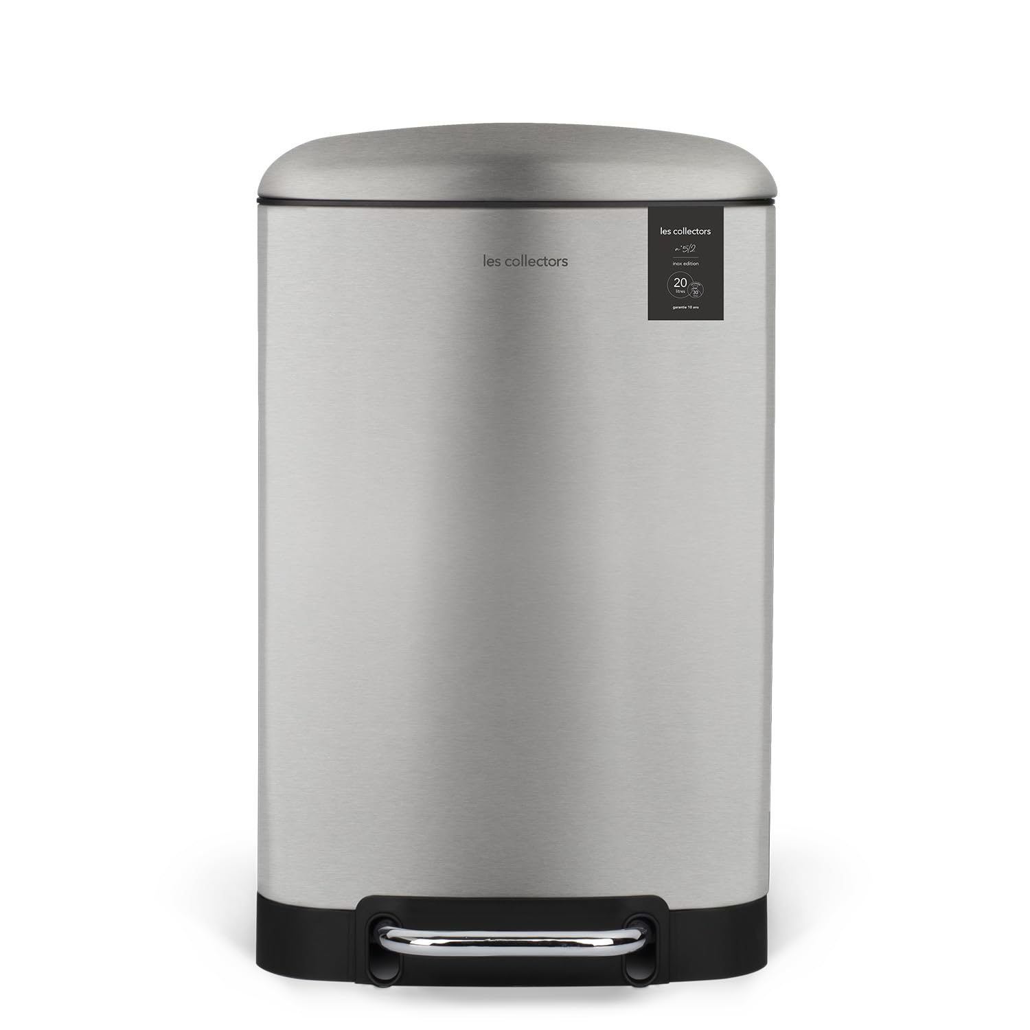 Les Collectors Poubelle de Cuisine à Pédale N°512, Acier inoxydable, Capacité 20L, Sac compatible 30L, Compacte, Pratique, Fermeture silencieuse, Seau intérieur amovible, Finition Mat, Inox