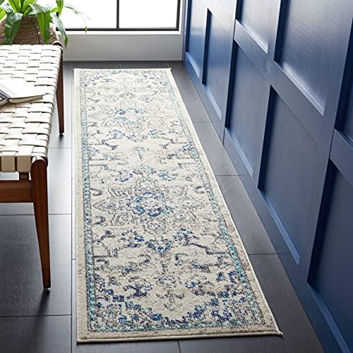 SAFAVIEH Madison Collection Runner Rug - 2'2" x 14', Ivory & Grey, Boho Chic Distressed Medallion Design, Non-Shedding & Easy to Clean, Ideal for Ideal for Hallway, Foyer, Entryway, Bedroom (MAD473C)