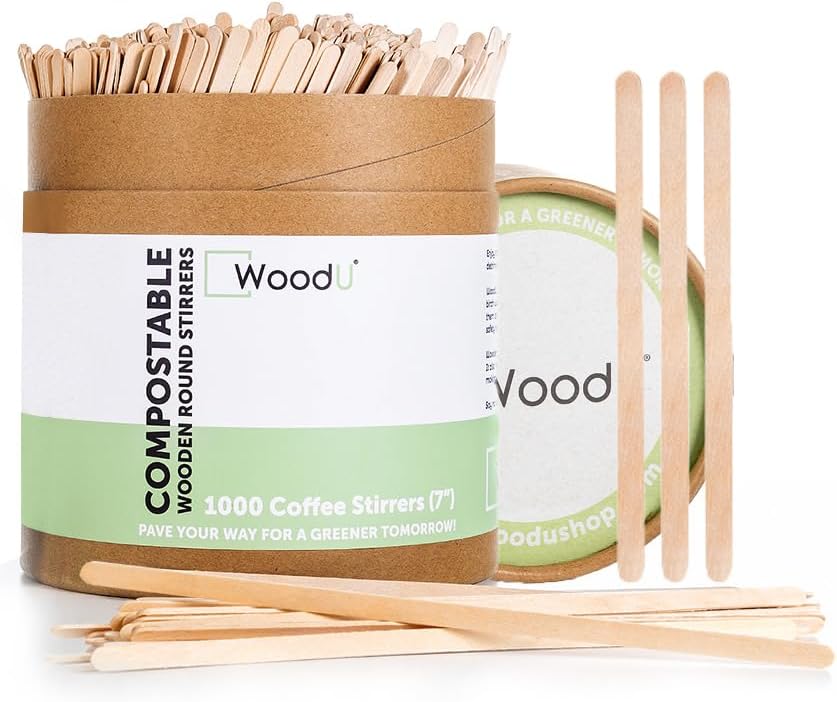 Coffee Stir Sticks (7” 1000 pcs) Round End, Eco Friendly Coffee Stirrers Dark Wood for Hot Drinks