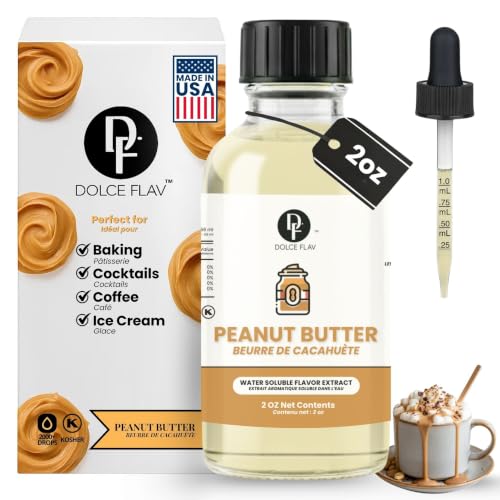 Image of Dolce Flav Peanut Butter Flavoring - Rich, Creamy Roasted Nut Taste | 2 oz Concentrated Extract for Baking, Desserts, Drinks & Protein Shakes | Graduated Dropper Included | Water-Soluble | Kosher | Made in USA