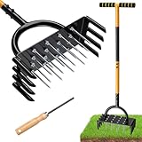 MASYHLEST Lawn Aerator, 2-in-1 Manual Metal Core Aerators Lawn Tool with 16 Iron Spikes, 8 Coring, Garden Grass Plug Spikes Aerating Coring Tools for Yard Lawn Soil Care, Revives Lawn Health