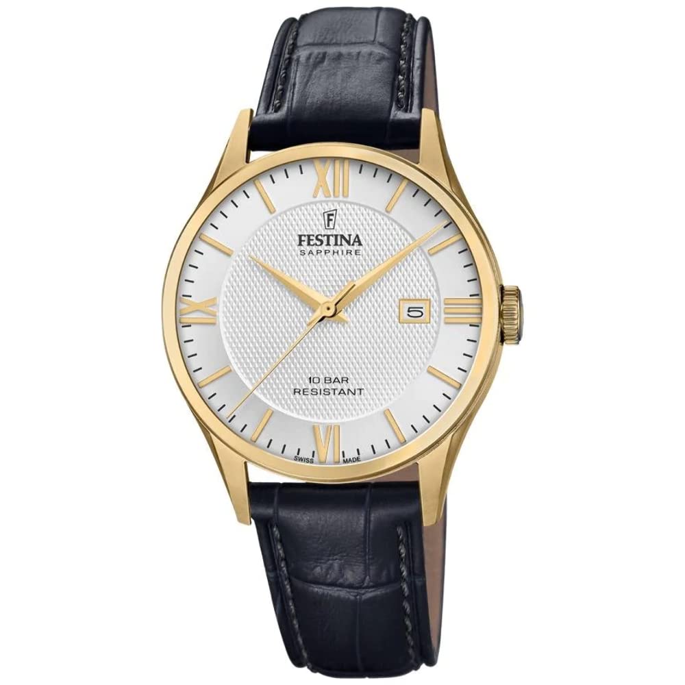 Festina F20010/2 Men's Black Swiss Made Watch, Gold Silver, groß, Bracelet