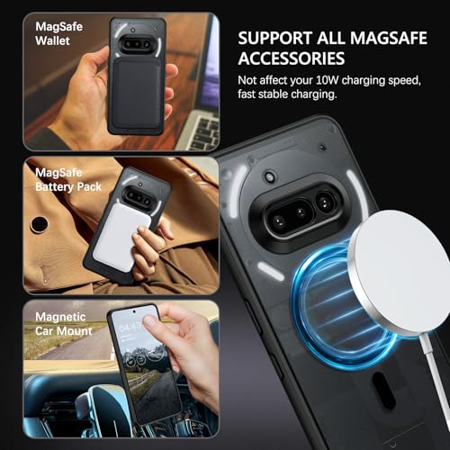 Image of GUAGUA Polycarbonate For Nothing Phone 3A Case, [Compatible With Magsafe] Magnetic Anti-Scratch Translucent Matte Back Slim Shockproof Case Phone Cover,Black