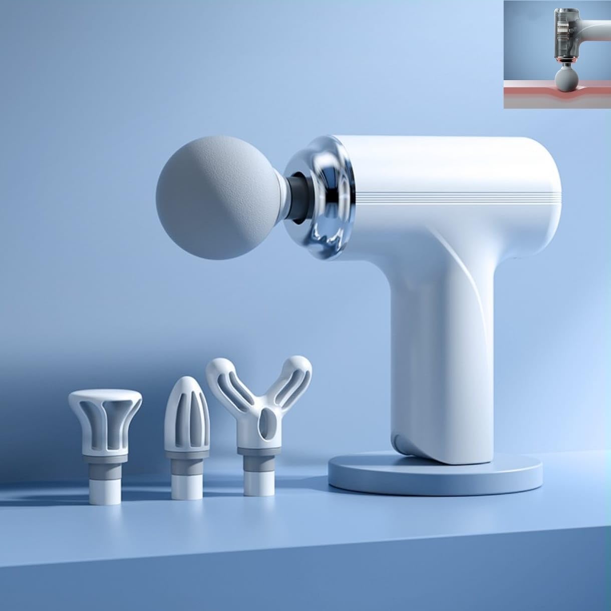 Pistola de Masaje Muscular Portátil Profesional – 6 Velocidades, 4 Cabezales Intercambiables, Motor Ultrasilencioso y Batería de Larga Duración USB-C – Alivio para Dolor, Tensión y Recuperación