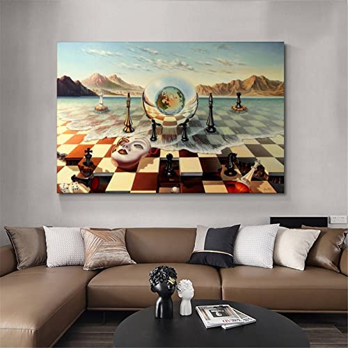 Firedeer Salvador Dali Chess Mask On The Sea Wall Art Surrealism Painting Canvas Print Poster Picture For Living Room Bedroom Home Decor (16X24Inch, Chess Mask On The Sea) #TOP2