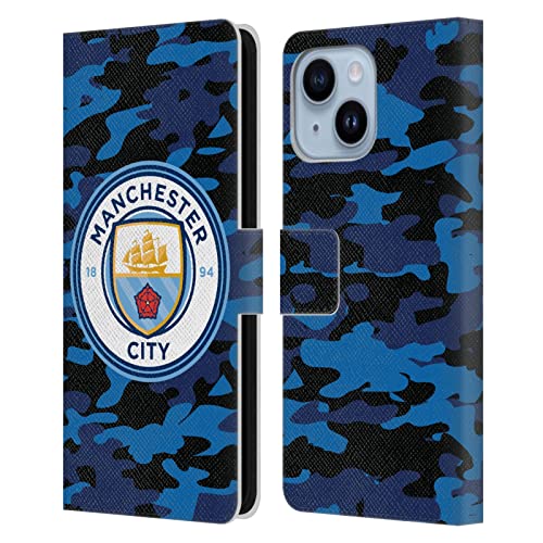 Manchester City étui portefeuille cuir iPhone 14 Plus protection clapet bleu