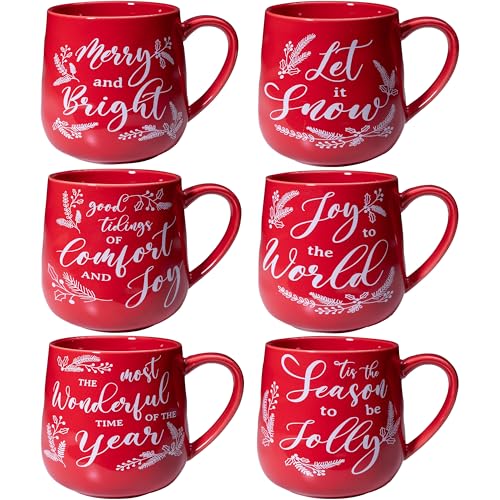 LEHAHA Ceramic Christmas Coffee Mug set,16 OZ Holiday Mugs Set of 6, Festival Coffee Cups with Warm Greeting sayings, Porcelain Christmas Drinkware Ideal for Hot Cocoa, Holiday Tea & Winter Beverages by LEHAHA - Used condition - US$9.91