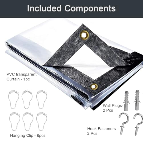 Image of ORILEY PVC Curtain with Eyelet Solid Water Resistant Wind Rain Protection Sun & Dustproof for Long Door Balcony and Outdoor Use (Pack of 1, Transparent 4.5FT x 10FT)