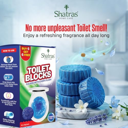 Image of Shatras Toilet Blocks for Flush Tank & Toilet Cleaning | Long Lasting Fresh Fragrance | Cleans with Every Flush | Removes Bad Odor | Blue Toilet Cleaner Blocks-6+6=12pcs