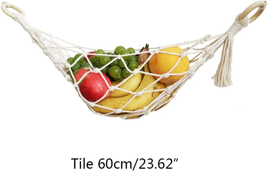 Fruit Hammock Hanging Fruit Basket for Kitchen Under Cabinet Kitchen Decor Macrame Boho Modern Vegetable Basket, No hook