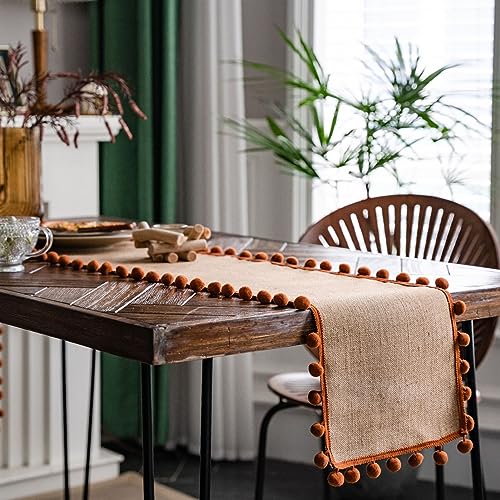 Farmhouse Table Runner Cotton Linen Table Decoration for Holiday Party Farmhouse Table Runners Wedding and Dining Decorations Orange, 30 x 240 cm - Image 6