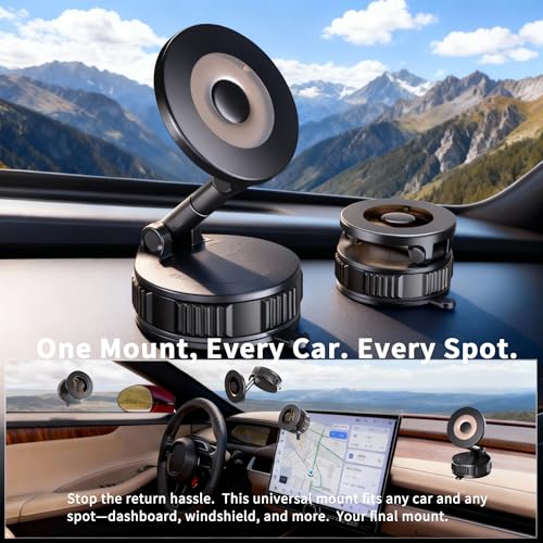 Image of RayLink [Ultra Strong 120LB Vacuum Suction & 2800gf Magnet] Magnetic Phone Holder for You Car, 360 Adjustable for MagSafe Compatible Car Phone Mount for iPhone 17 /16 /15 /14 /13 /12 Pro Max Plus