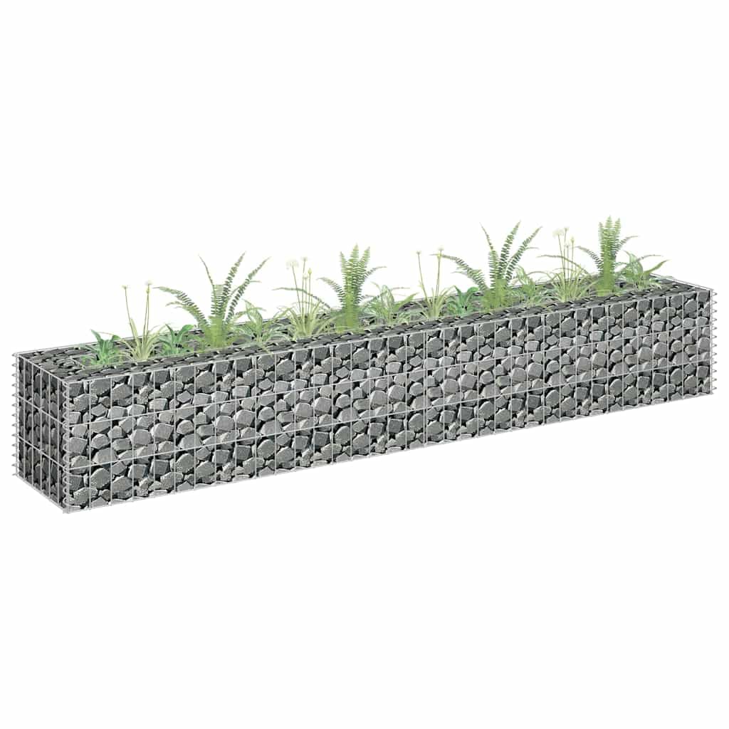 Gabionen-Hochbeet aus verzinktem Stahl 180 x 30 x 30 cm, Pflanz Gefäß für Garten Terrasse Balkon und Fensterbank, für Blumen Kräuter Gemüse, Silber