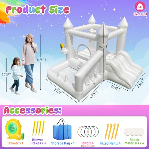 White Bounce House,Indoor Bounce House Kids 3-6 with Ball Pit & Slide,7 in 1 Inflatable Jumping Bouncy Castle with Blower for Birthday Party, Wedding, Backyard - Image 3