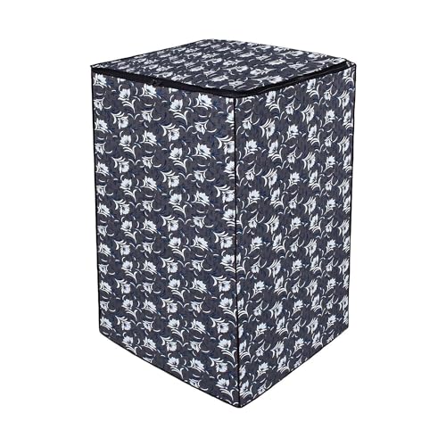 Image of Top Load Washing Machine Cover Suitable For IFB 9Kg,10Kg,11Kg &12Kg (Large Size)- Waterproof & Dustproof- White Flower & Leaves on Grey(65X66X100 Cms)
