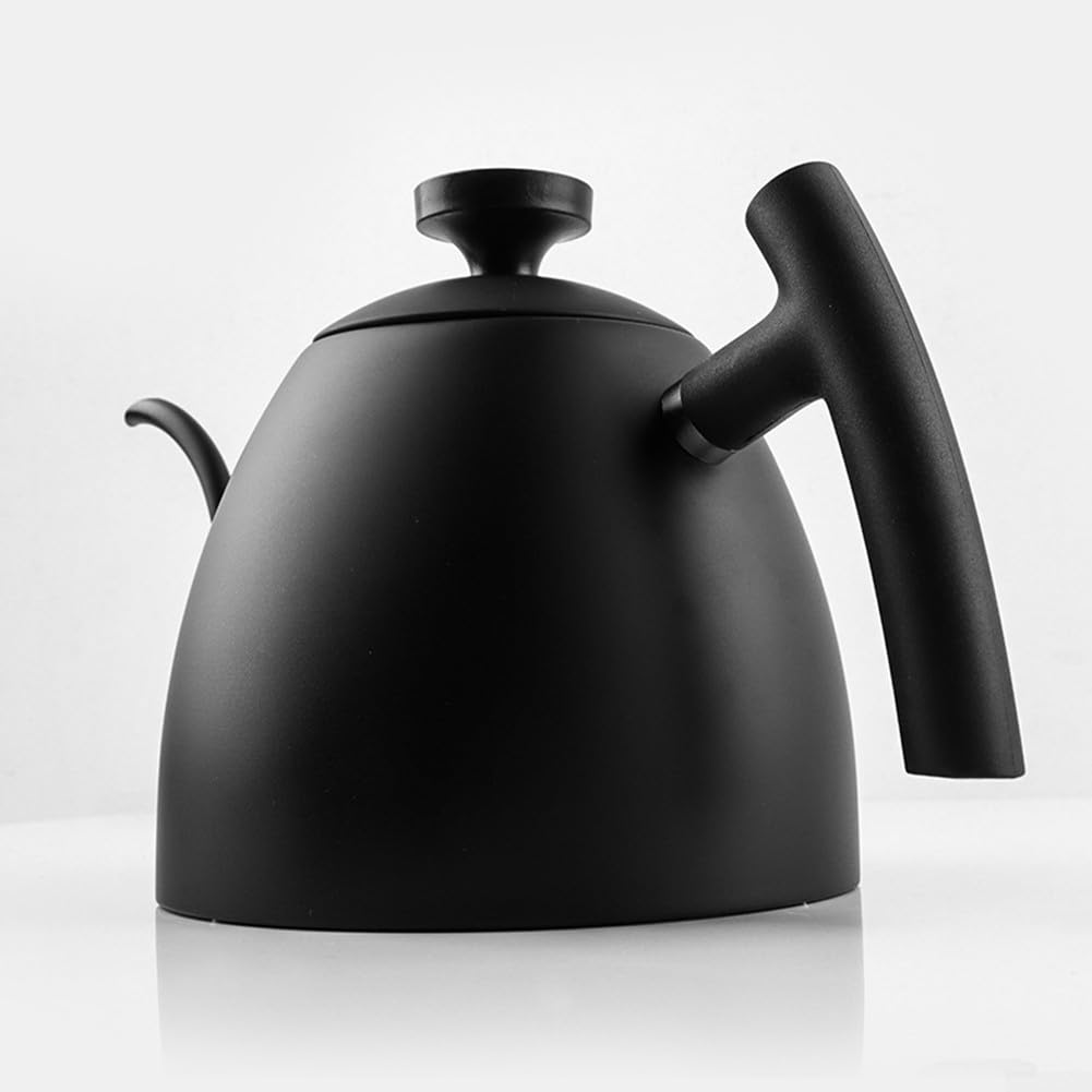 Hervidor de café Pourover de 1500 ml con boquilla de cuello de cisne, mango de madera, diseño de acero inoxidable para una salida de agua precisa y una preparación de café consistente (negro con