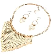 YAZILIND Women's Ethnic Style Tassel Drop Pendant False Collar Statement Necklace with Earrings Set