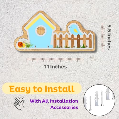 Image of Wooden Birdhouse Wall Mount Key Hanger for Home Office Decorative Wall Mounted Stylish Key Hanger for Home Decor (V-House Keyholder SkyBlue)