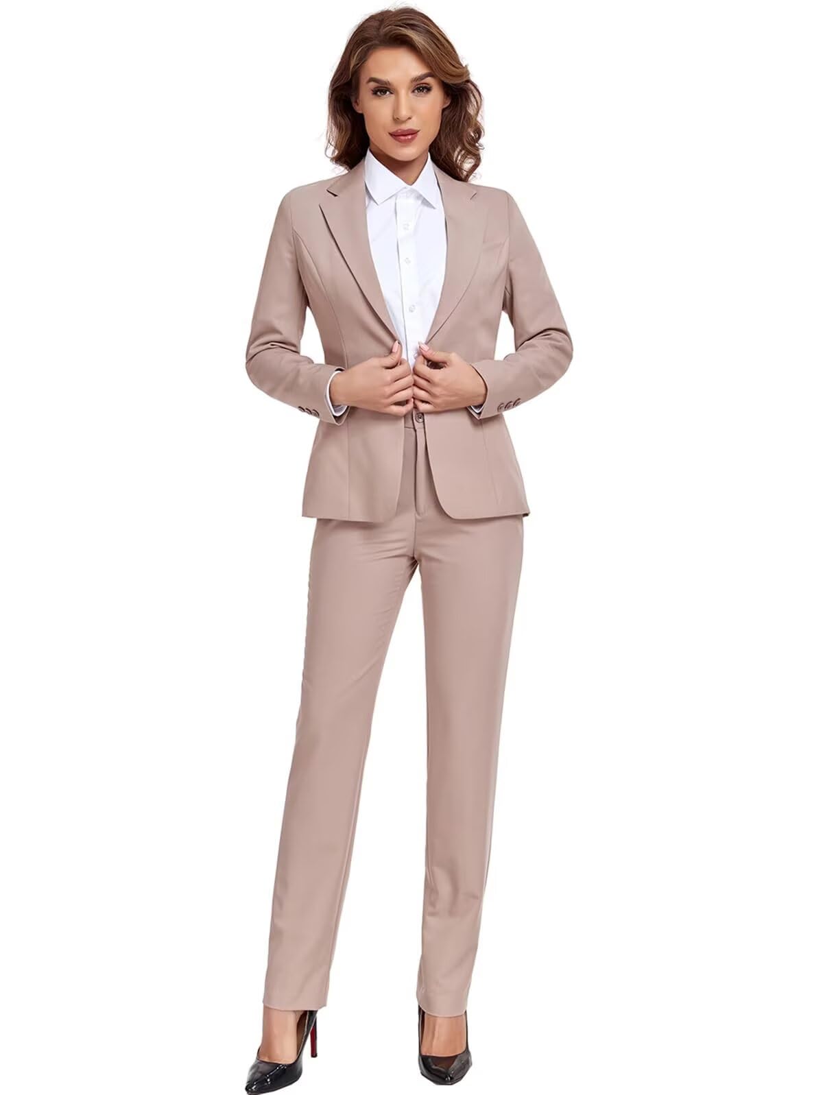 Womens Suits 2-Piece Slim Fit Formal Business Set - One-Button Solid Blazer Pants for Office Work