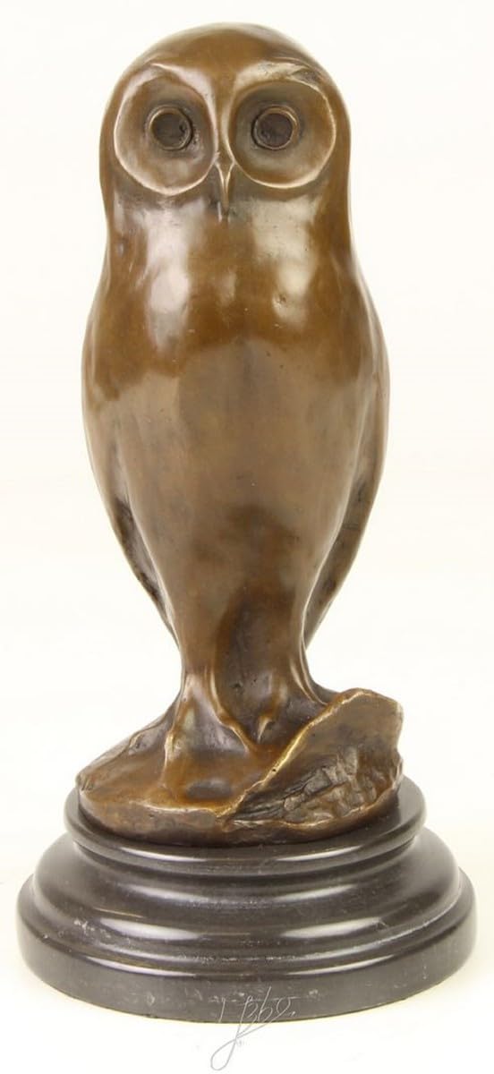 Casa Padrino luksusowa figurka z brązu młoda sowa z marmurowym podstawą brąz/czarny Ø 12,1 x wys. 24,7 cm - luksusowa figurka dekoracyjna