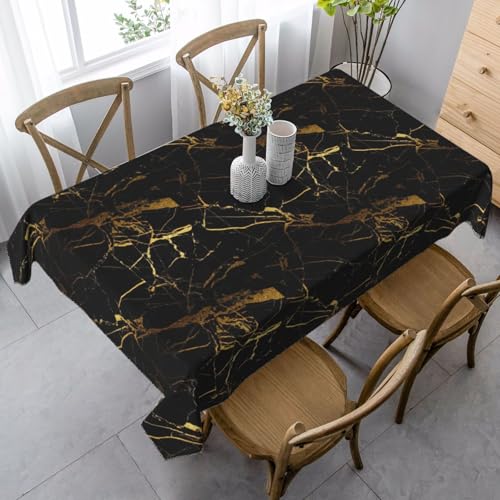 YBGHDAA Mantel rectangular con estampado de papel pintado dorado y negro, 89 x 139 cm, mantel de tela de fácil cuidado para fiestas de primavera