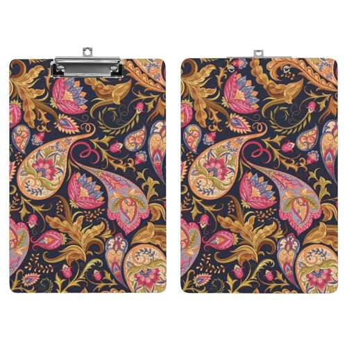 Planchette à pince A4 orange robuste avec motif paisley élégant
