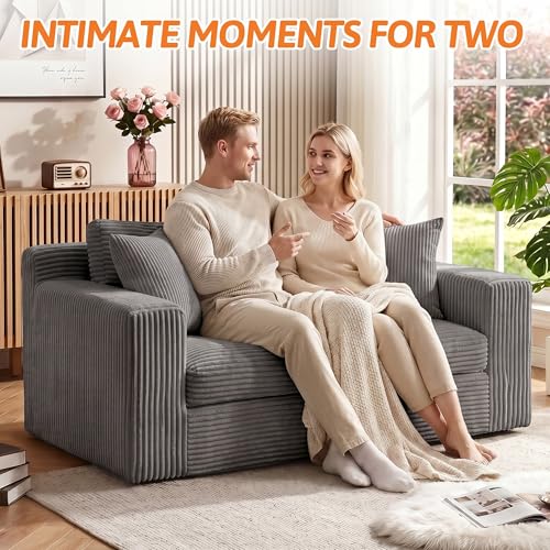 Image of Erament Boneless Loveseat Sofa Couch, 2 in 1 Convertible Sofa Bed with Pillows, Fold Out Bean Bag Chair Boneless Floor Couch for Living Room Bedroom Office Lounge Apartment, No Assembly Needed, Grey