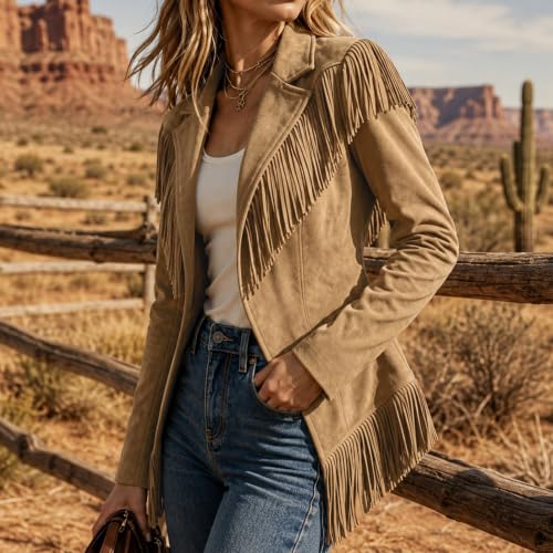 Faux Suede Jacket Women Vintage Leather Fringe Jacket Western Cowgirl Coats - image 4