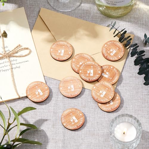 Image of Marsui 200 Pcs Wooden Drink Tokens Bulk for Wedding Personalised Drink Tickets Poker Chips for Guest Wedding Favours Beverage Birthday Parties Bar Table Decoration Supplies(Highball Cup Pattern)