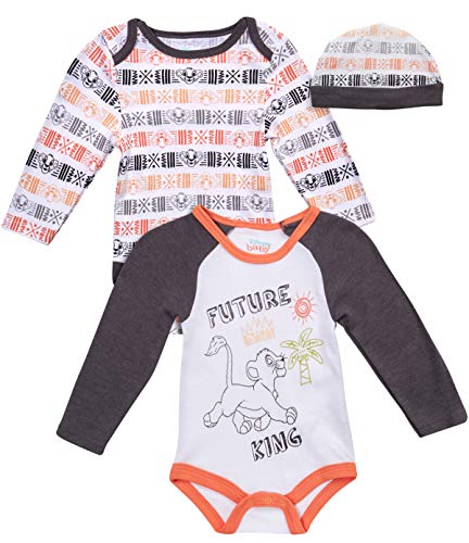 Disney Baby Boys Newborn Winter Bodysuits (2 Pack) with Hat, Size 0-3 Months, White Lion King