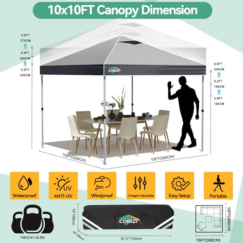 Image of COBIZI 10x10 Pop Up Canopy Tent with Sidewall,Outdoor Canopy,Light Gray