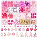 HOBBIESAY 750 pièce Breloques en Ruban Rose Perles de Sensibilisation au Cancer du Sein Pendentif en Forme de Cœur Perles Perles D'Espacement en Vrac pour la Fabrication de Bijoux Trou:1-2.5mm