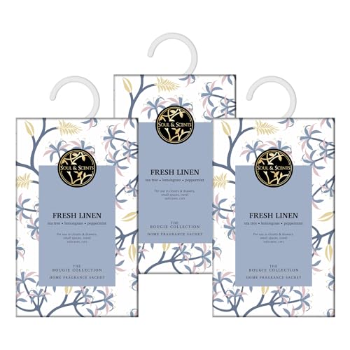 Image of Soul & Scents Fresh Linen Fragrance Sachet|Blend of Tea Tree, Lemongrass, and Peppermint|Versatile Air Freshener for Car, Wardrobe, Kitchen, and Travel Bag | Pack of 3-20gm Each
