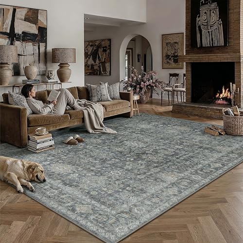 Tapis de salon antidérapant et lavable grand format noir